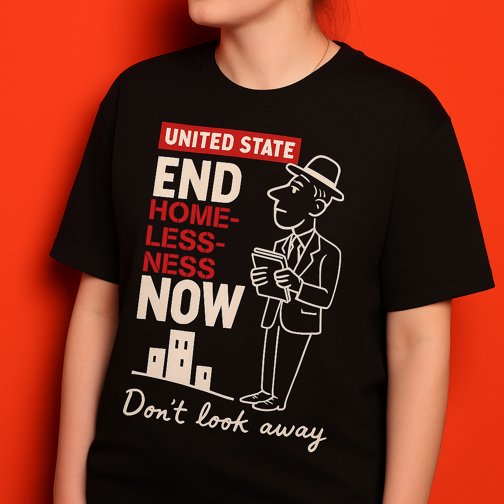 “End Homelessness Now” – Social Impact Shirt - Black Cotton Unisex T-shirt