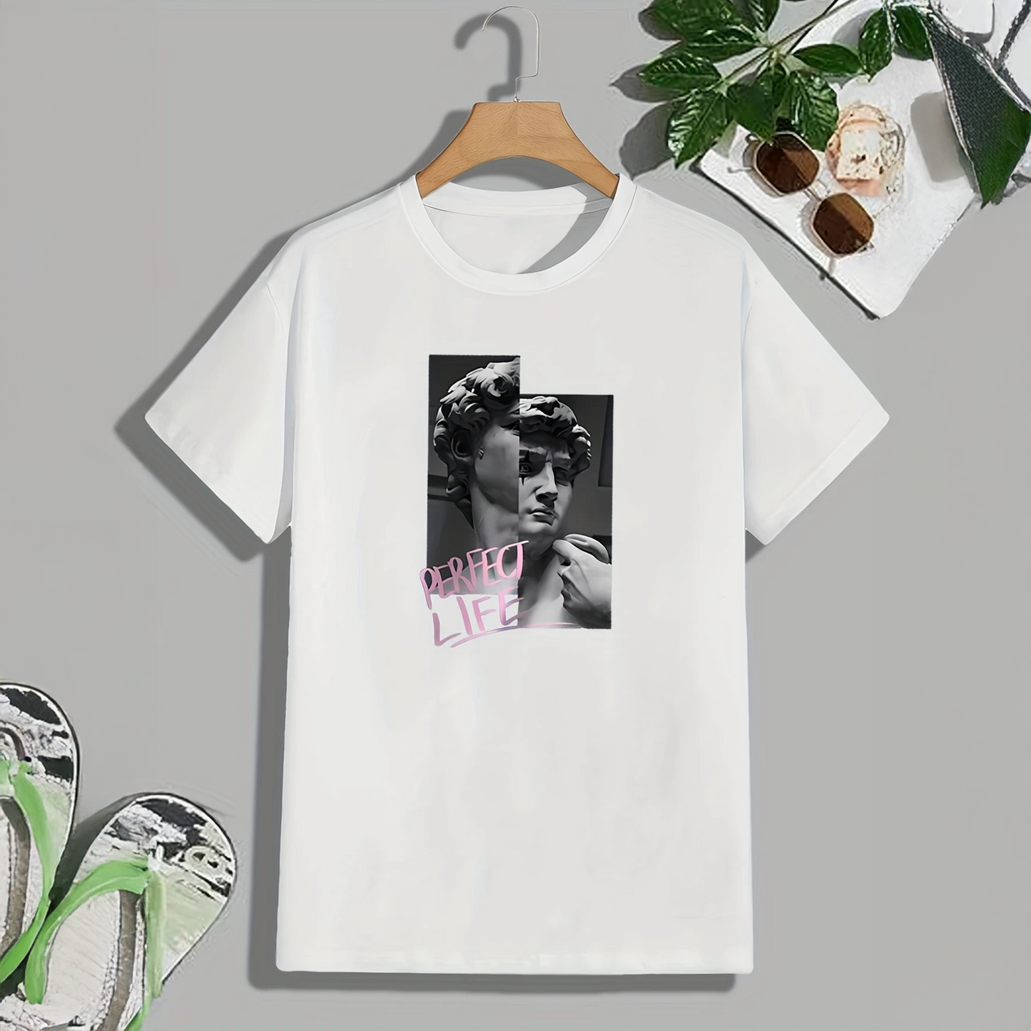 David statue' print t shirt - White Cotton Unisex T-shirt