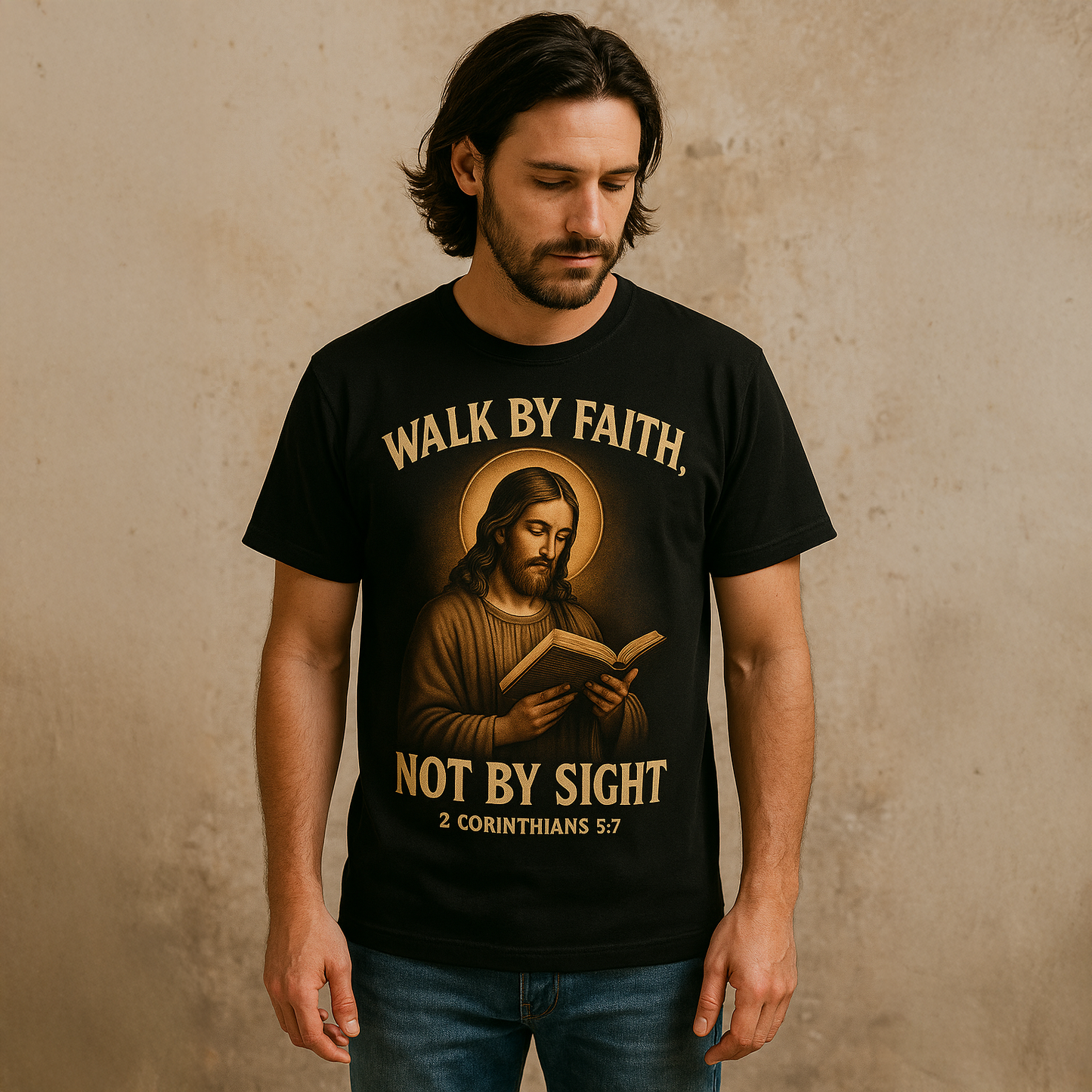 “Walk by Faith” – Scripture Graphic Tee - Black Cotton Unisex T-shirt