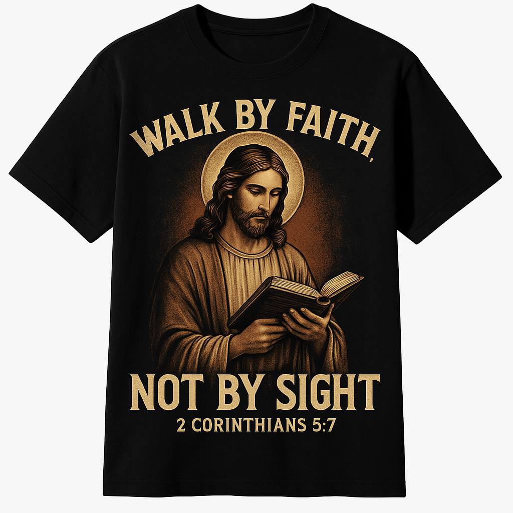 “Walk by Faith” – Scripture Graphic Tee - Black Cotton Unisex T-shirt
