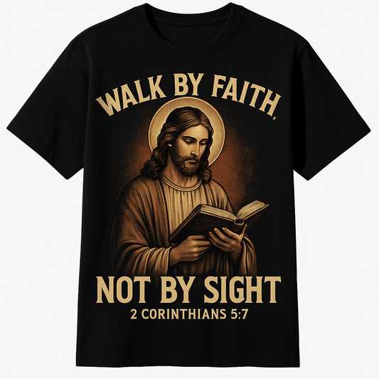“Walk by Faith” – Scripture Graphic Tee - Black Cotton Unisex T-shirt