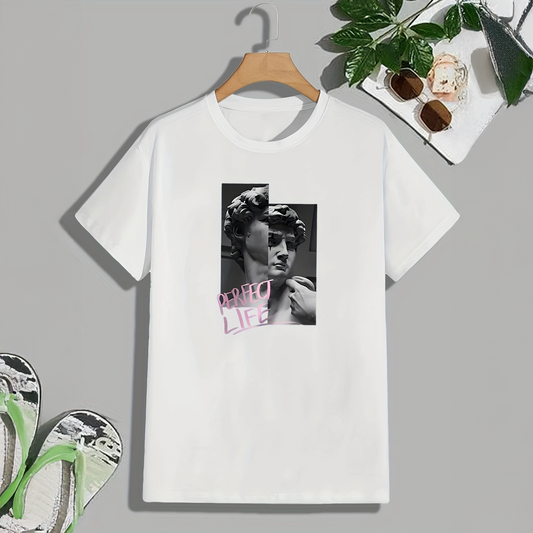 David statue' print t shirt -  White Cotton Unisex T-shirt