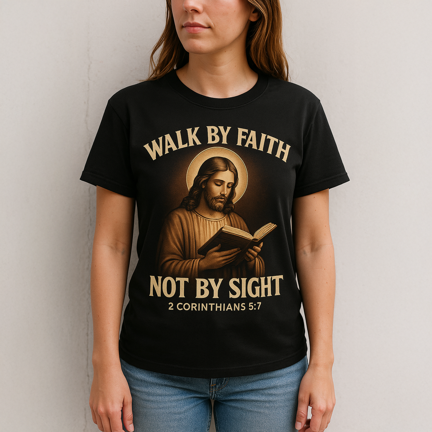 “Walk by Faith” – Scripture Graphic Tee - Black Cotton Unisex T-shirt